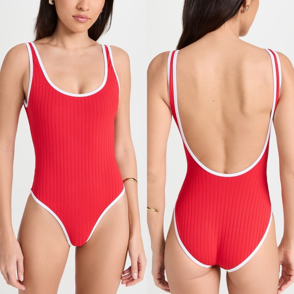 NWT Solid & Striped Anne Marie Ribbed Low Back One Piece Swimsuit Baywatch